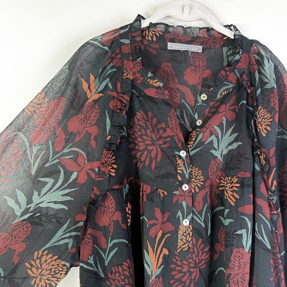 Daniel Rainn Top Women 3X Plus Dark Floral Sheer Tunic Bohemian Lagenlook NWOT - Picture 3 of 8